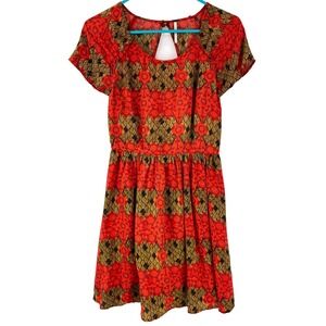 Women's Dress Size S P Small Petite Cotton-Rayon Blend Lined Red Gold Casual EUC